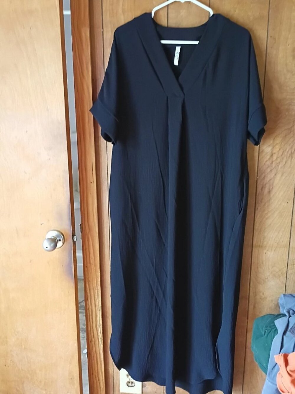 2 Hearts Black Maxi Dress XL Flowy Short Sleeve Minimalist